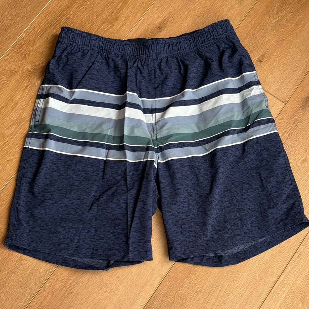 Men's Navy Striped Swim Trunks - Medium.  Never worn, no tags.